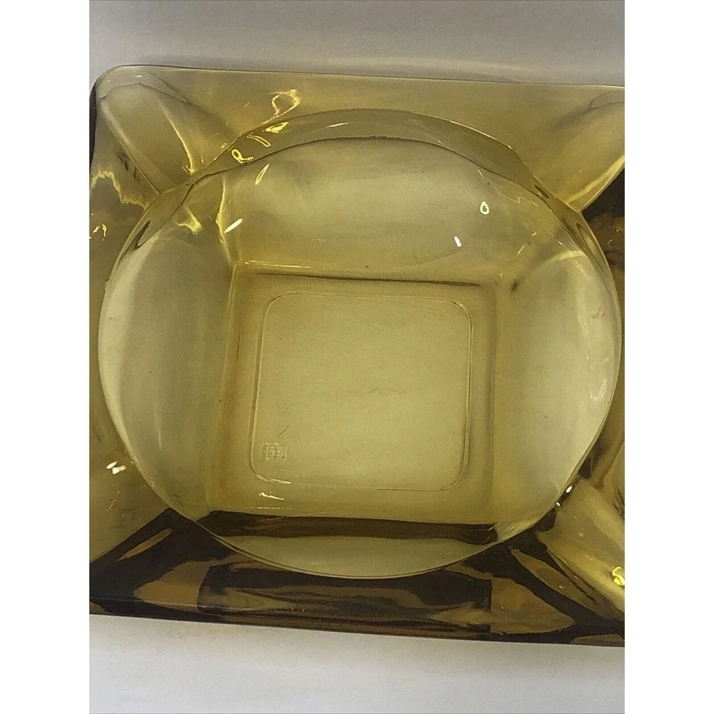 Ashtray Glass‎ Cigar Cigarette Anchor Hocking Amber Yellow 4 Slot 4.75